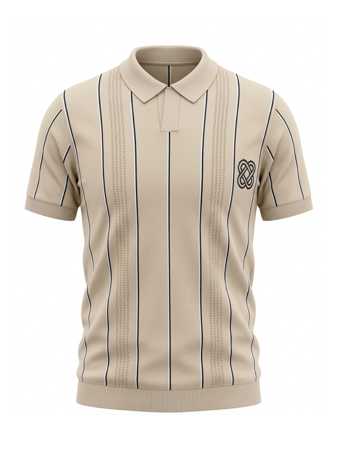 Dune Vertical Stripe Knit Polo - Beige by Cord Cult - front view