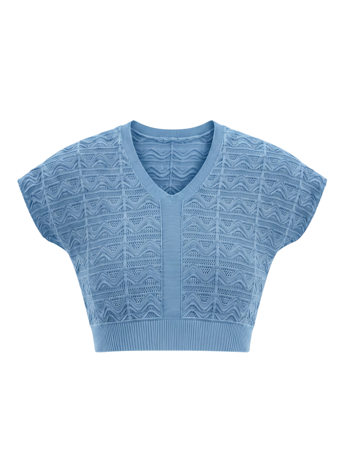 Blue Haze Chevron V-Neck Knit Top by Cord Cult - front view
