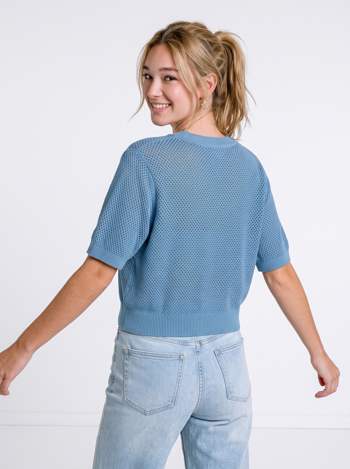 Cloudline Open Knit V-Neck Top by Cord Cult - back view
