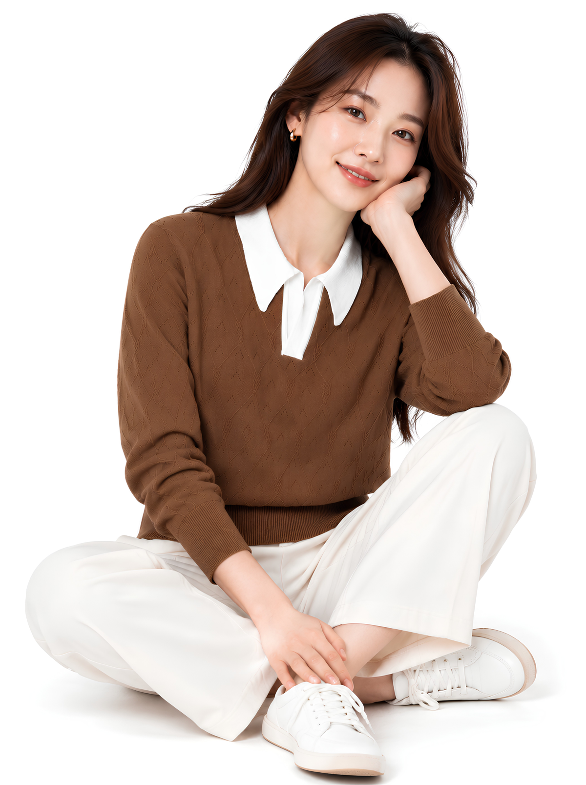 Cocoa Crest Contrast Collar Knit Pullover by Cord Cult - styled view