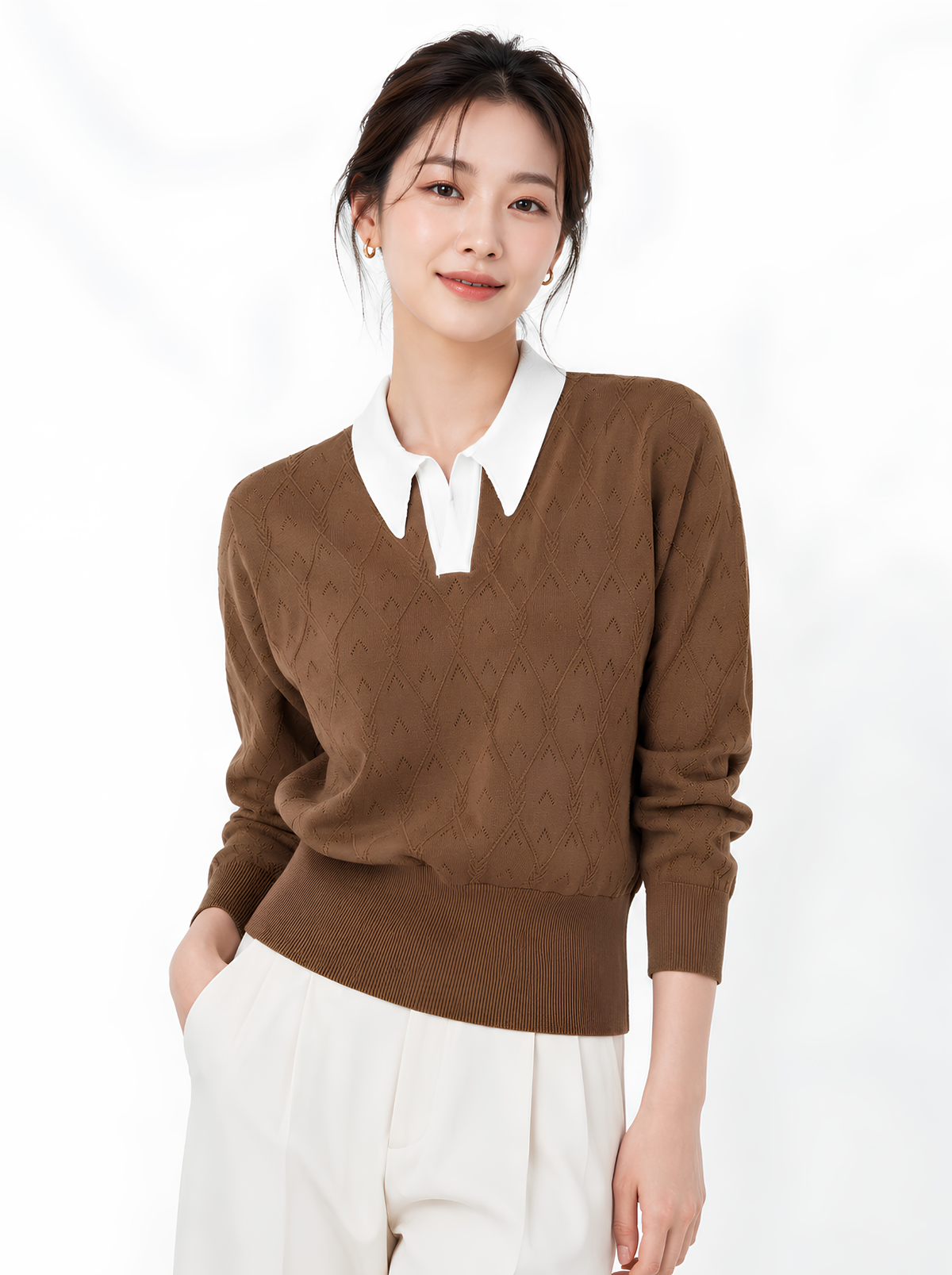 Cocoa Crest Contrast Collar Knit Pullover by Cord Cult - side view