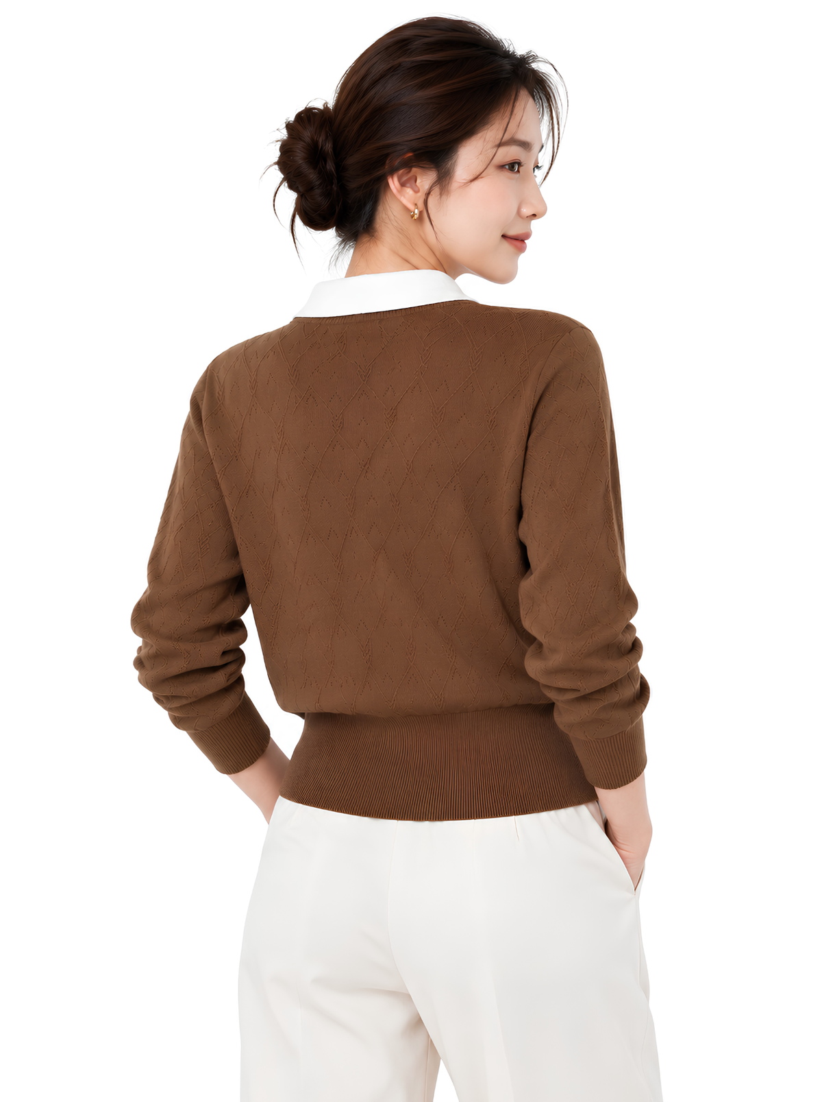 Cocoa Crest Contrast Collar Knit Pullover by Cord Cult - back view