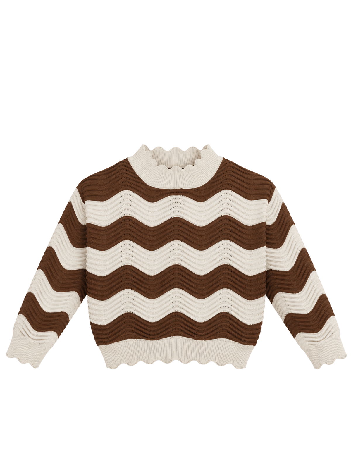 Cocoa Foam Wave Knit Crop Top - Cocoa & Cream by Cord Cult - front view