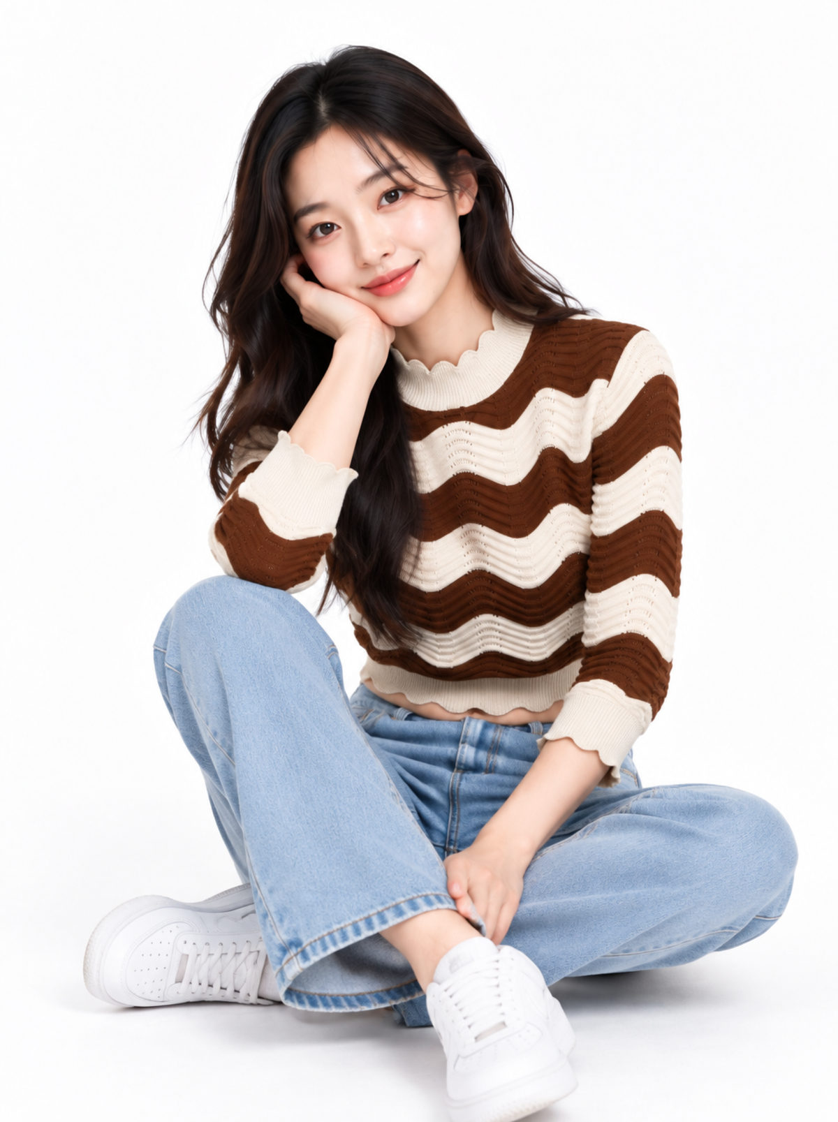 Cocoa Foam Wave Knit Crop Top - Cocoa & Cream by Cord Cult - side view