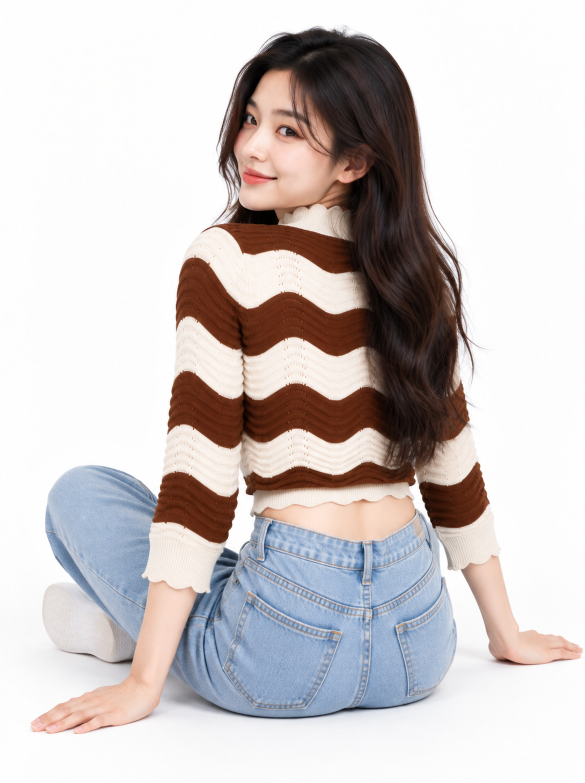 Cocoa Foam Wave Knit Crop Top - Cocoa & Cream by Cord Cult - back view