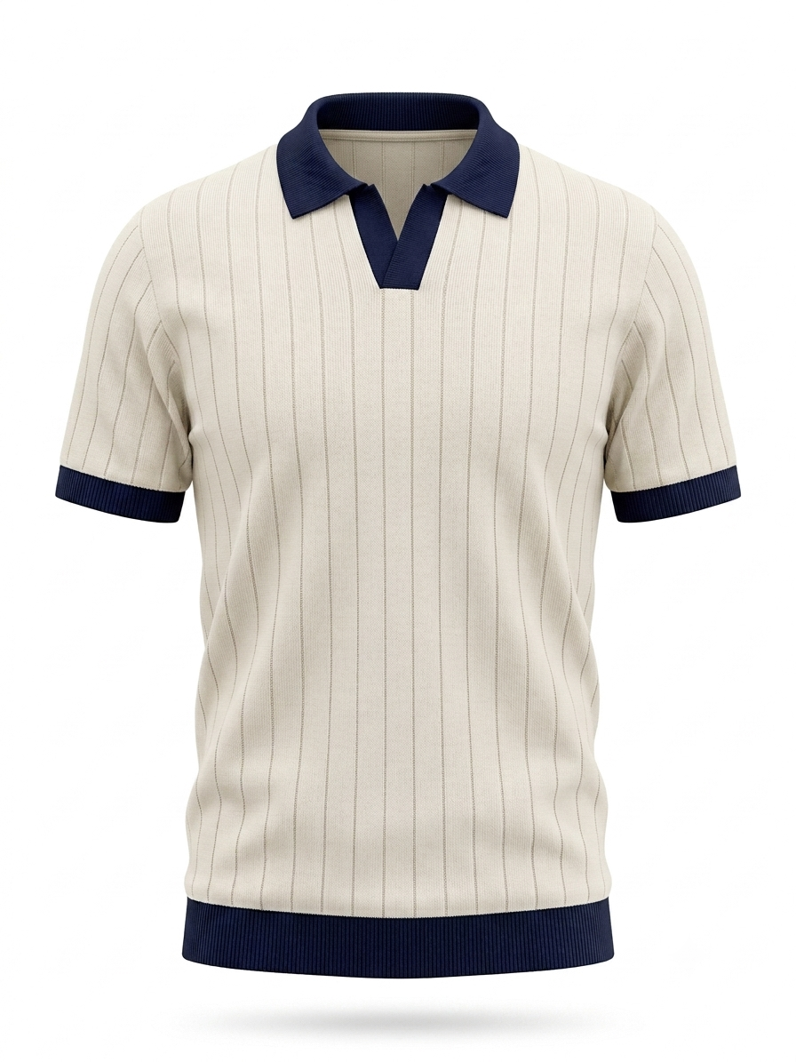 Harbor Cream Contrast Rib Knit Polo - Cream & Navy by Cord Cult - front view