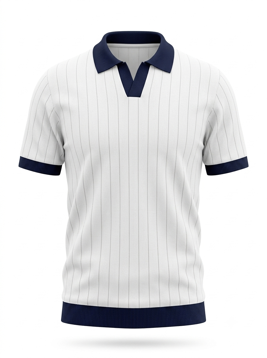Harbor White Contrast Rib Knit Polo - White & Navy by Cord Cult - front view