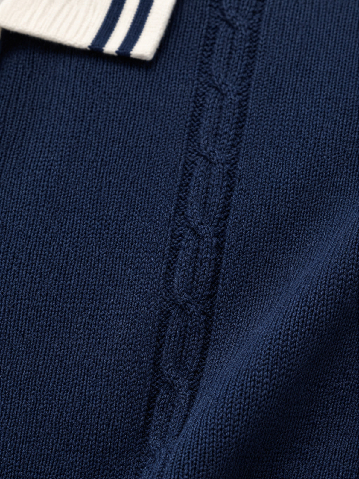 Nautic Cable Detail Open Collar Polo - Navy & White by Cord Cult - detail view
