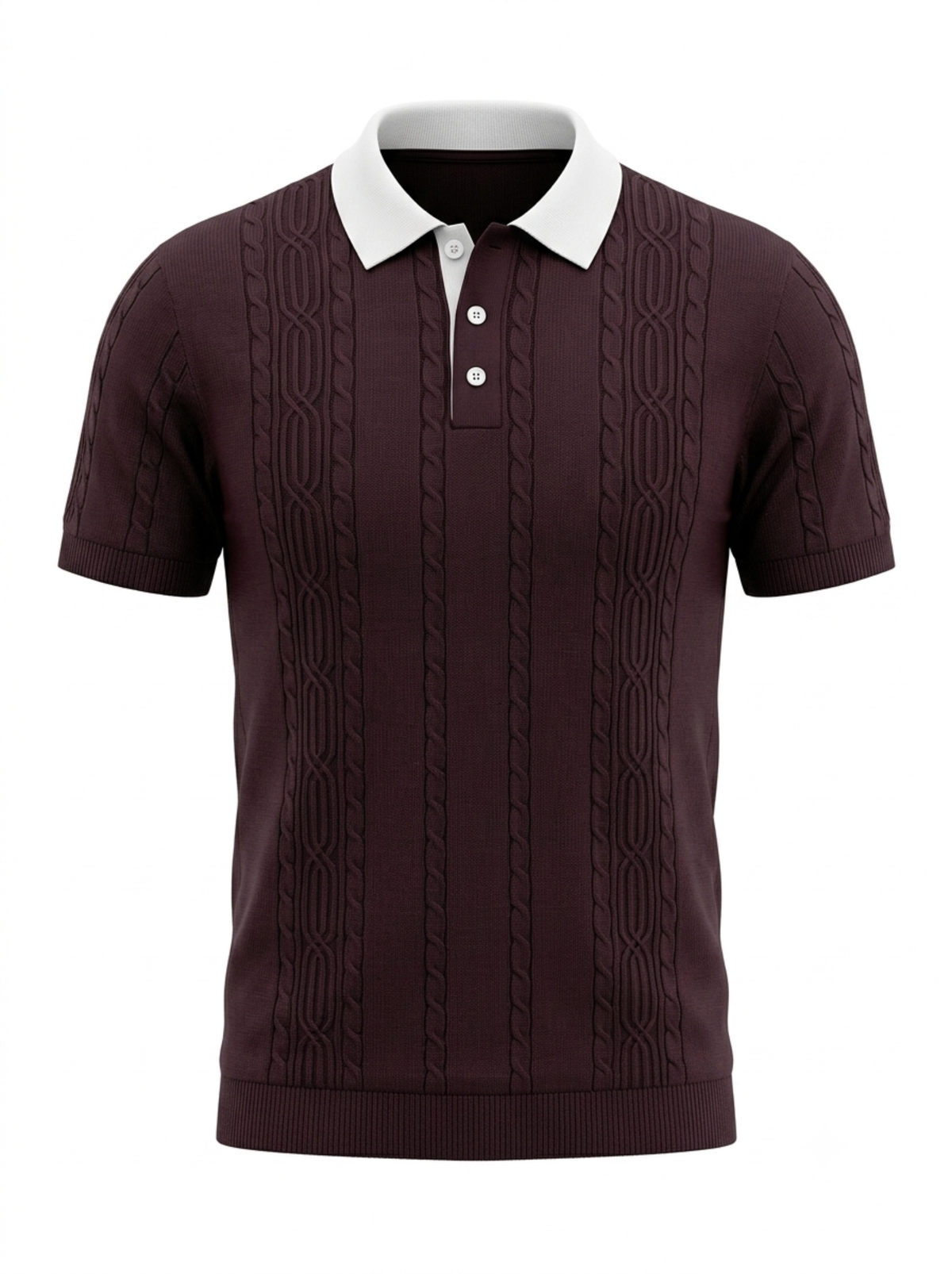 Merlot Crest Cable Knit Polo - Burgundy & White by Cord Cult - front view