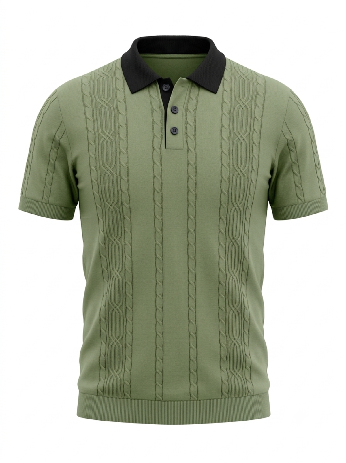 Fernline Cable Knit Polo - Sage Green & Black by Cord Cult - front view