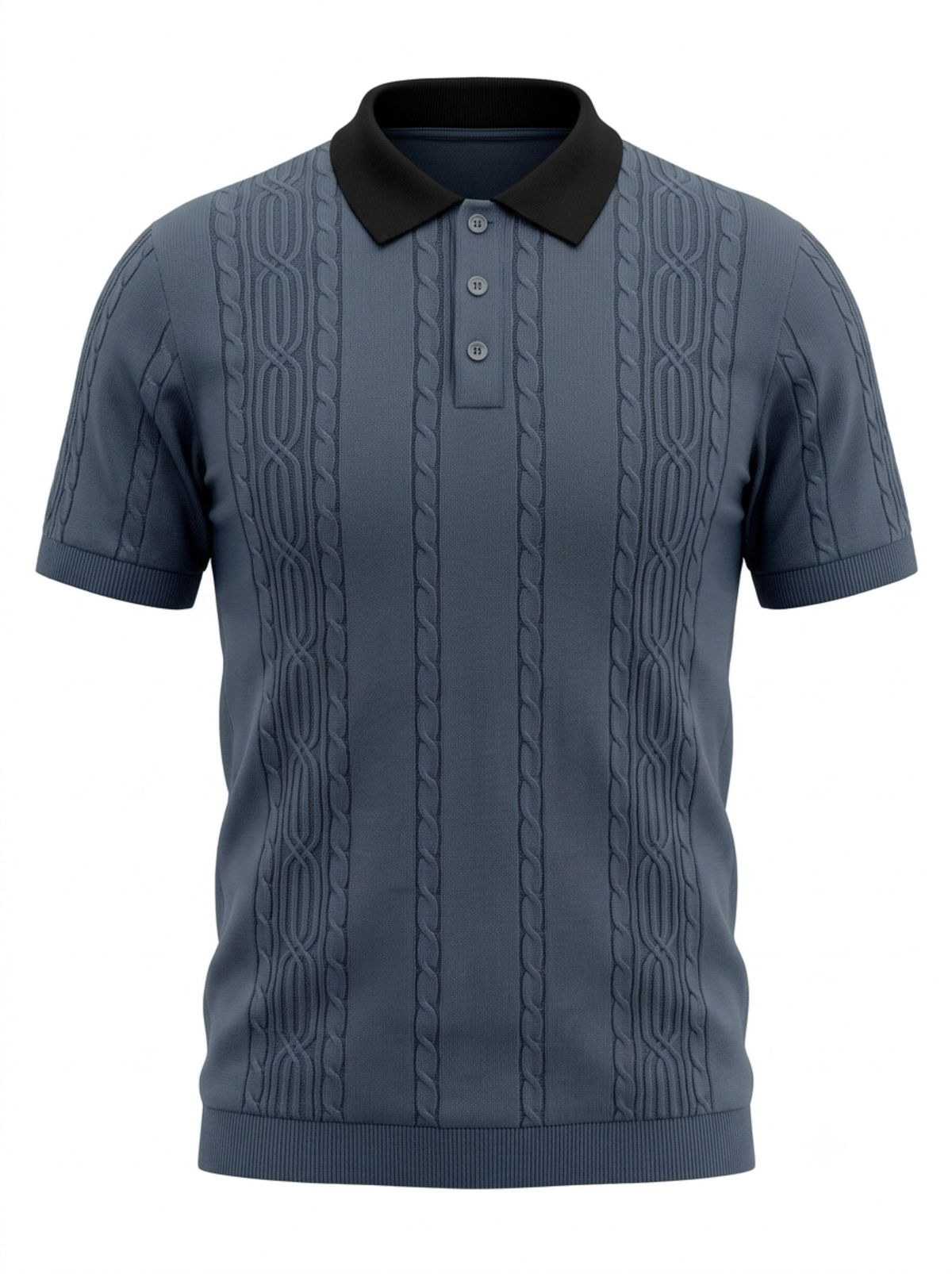Slate Axis Cable Knit Polo - Slate Blue & Black by Cord Cult - front view