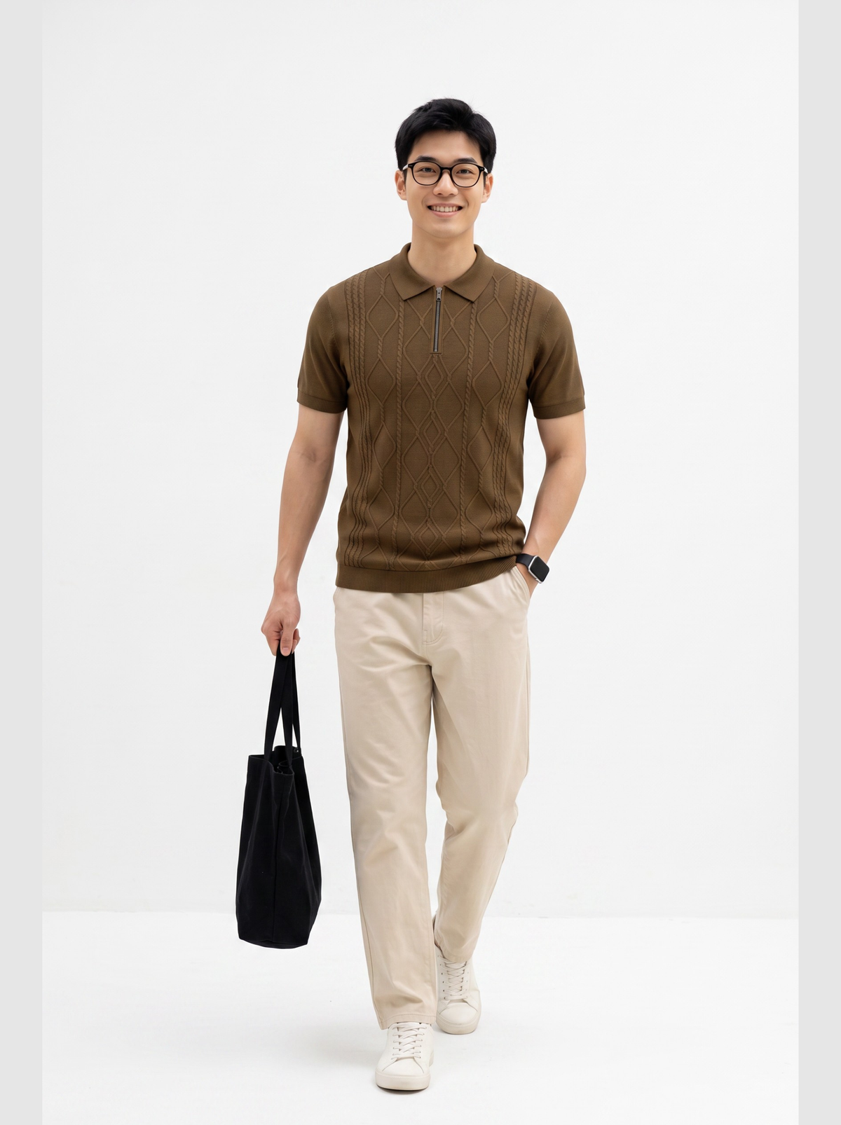 Bronze Cable Zip Knit Polo - Brown by Cord Cult - side view