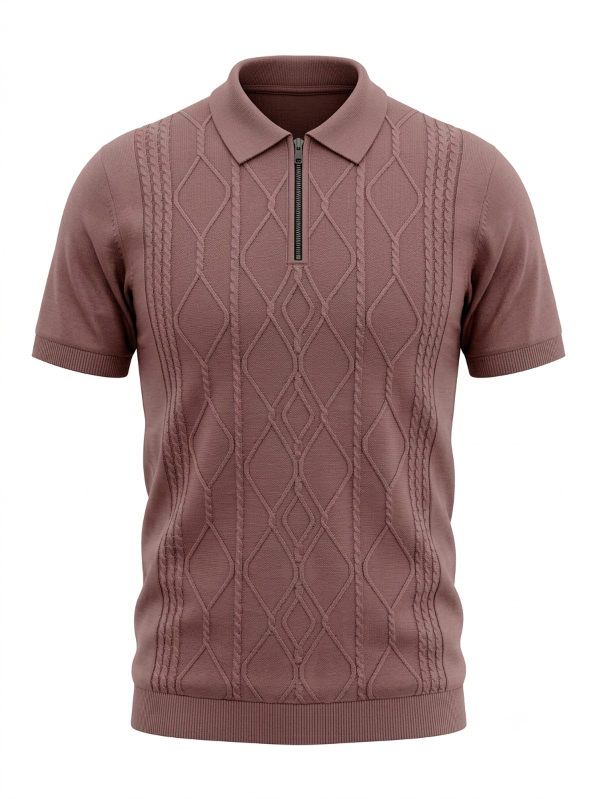 Rosa Vale Cable Zip Knit Polo - Dusty Rose by Cord Cult - front view