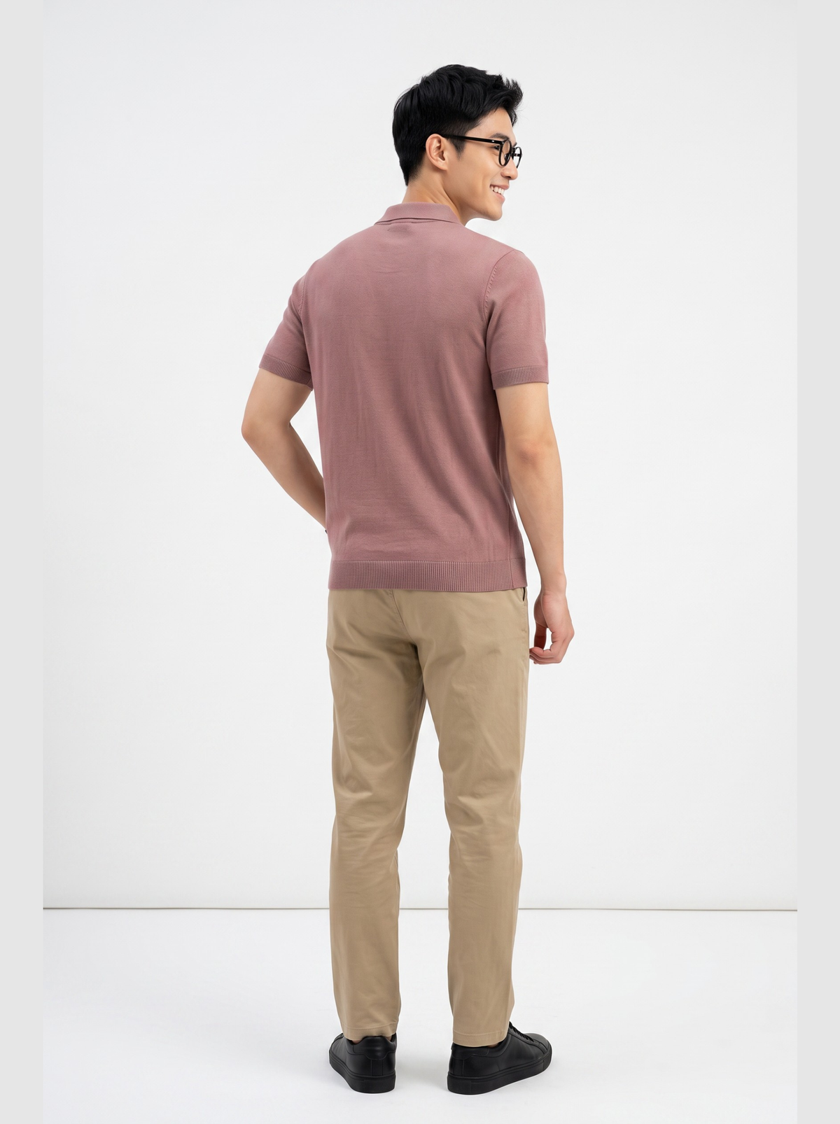 Rosa Vale Cable Zip Knit Polo - Dusty Rose by Cord Cult - back view