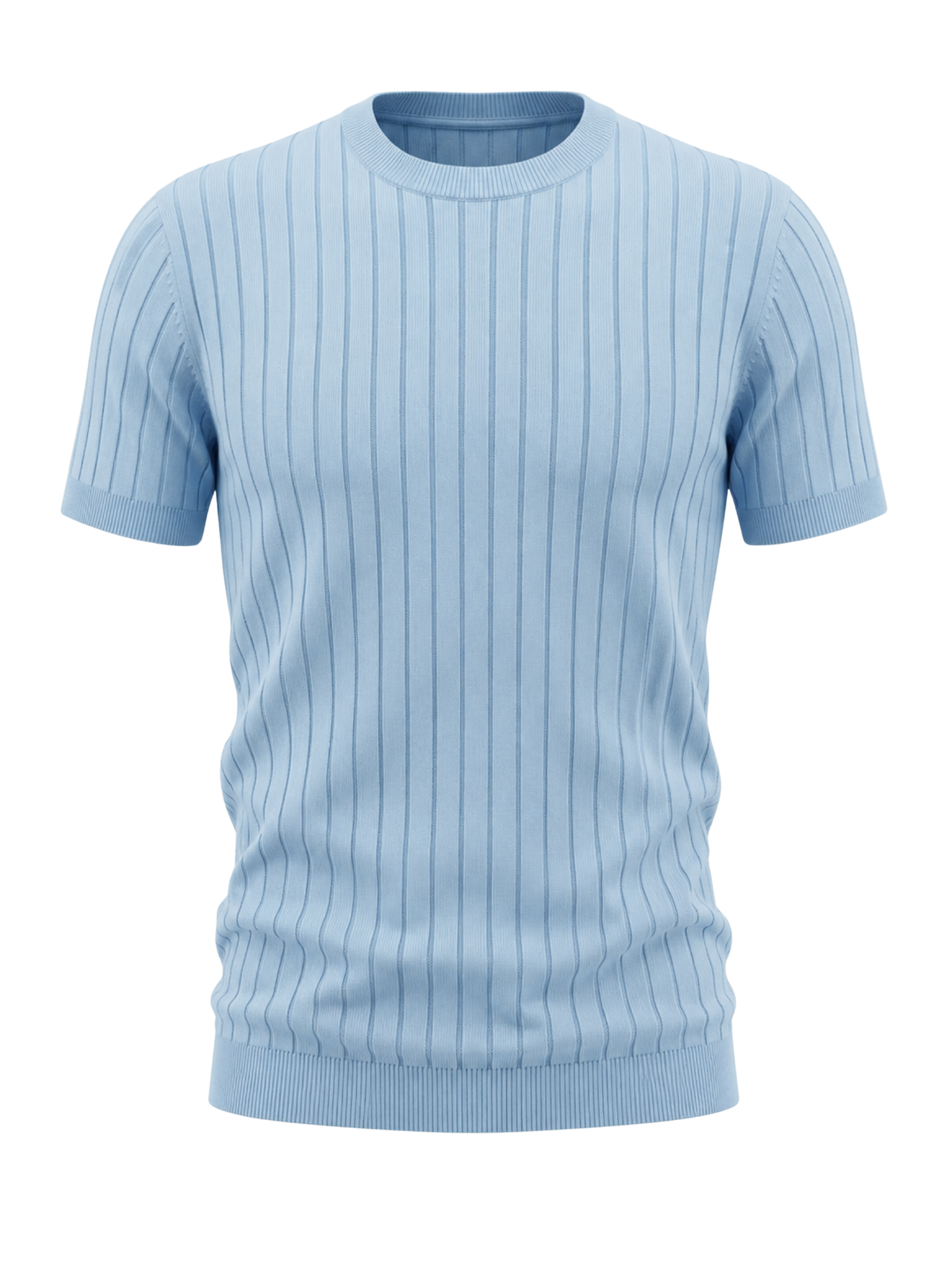 Cloud Crew Ribbed Crew Neck Knit T-Shirt - Sky Blue by Cord Cult - front view