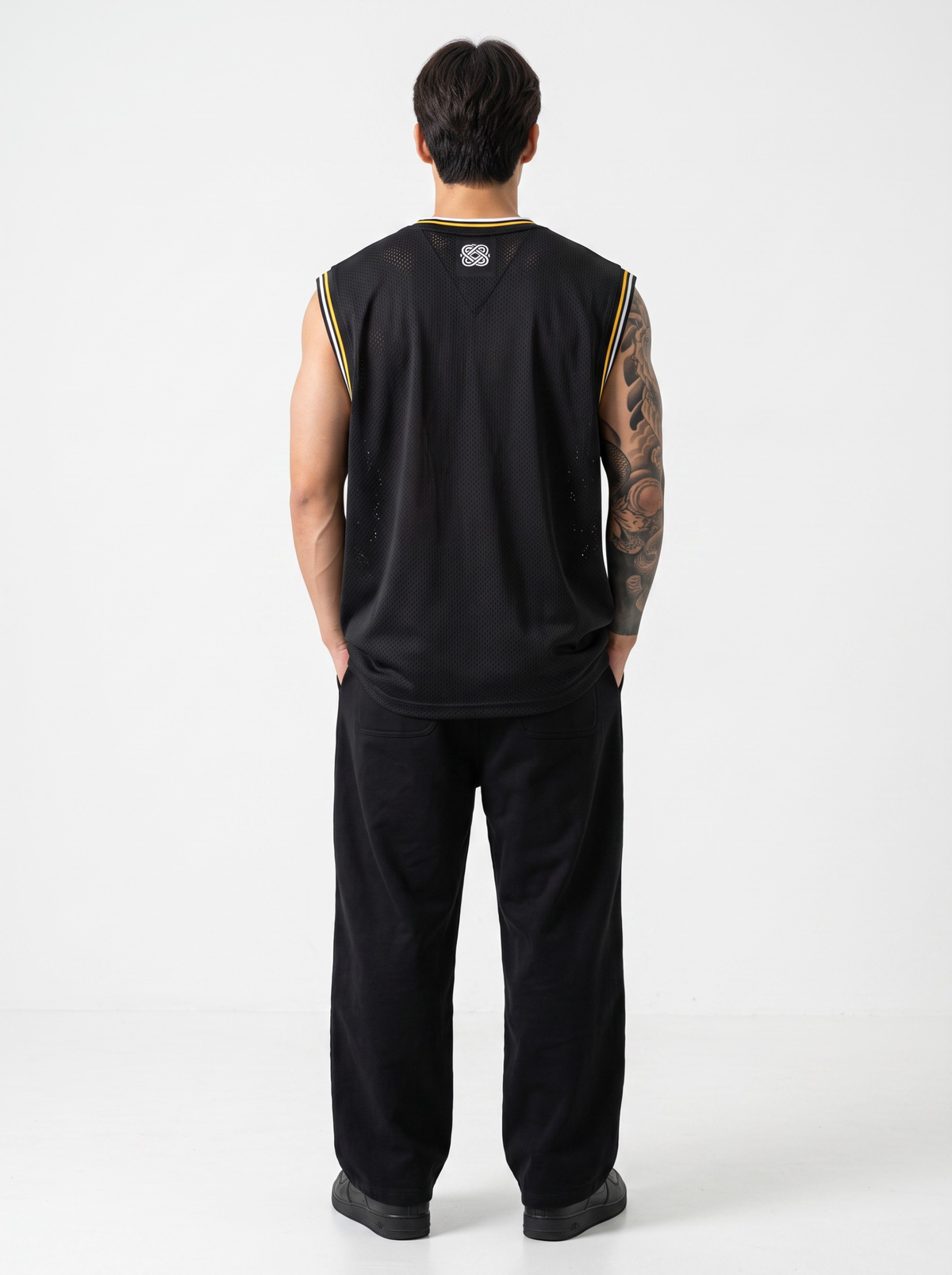 Courtline 33 Mesh Jersey Vest - Black by Cord Cult - back view
