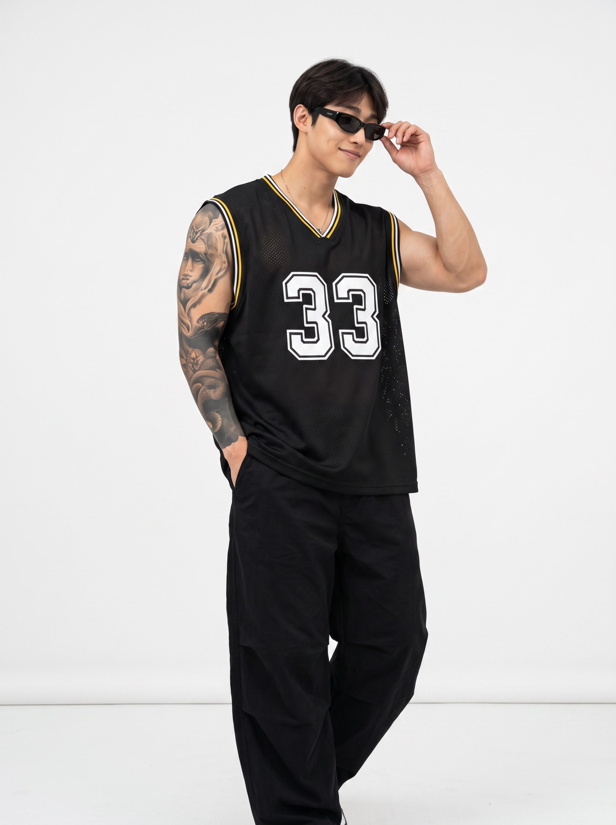 Courtline 33 Mesh Jersey Vest - Black by Cord Cult - side view
