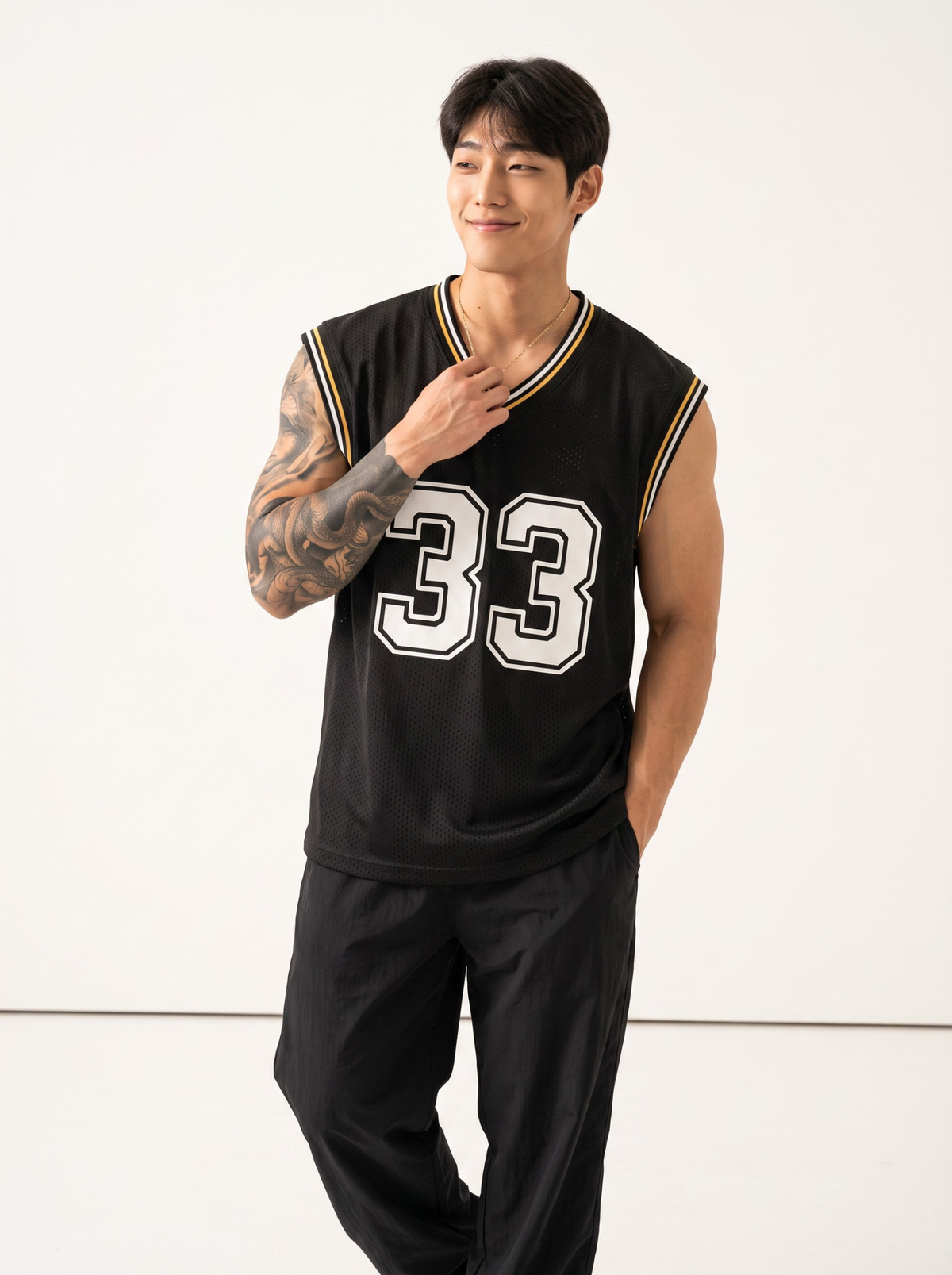 Courtline 33 Mesh Jersey Vest - Black by Cord Cult - styled view