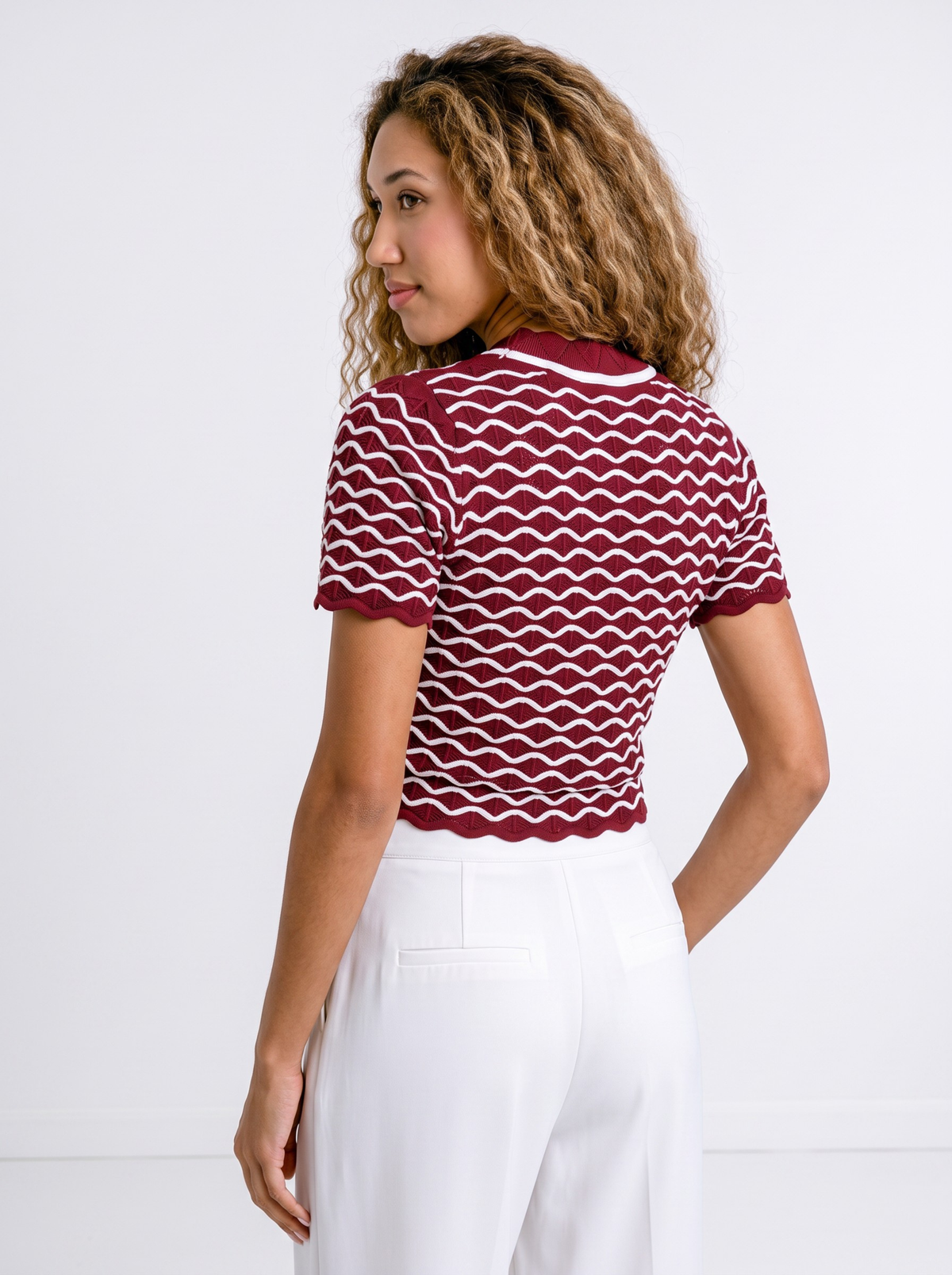 Crimson Ripple Knit Crop Top - Red by Cord Cult - back view