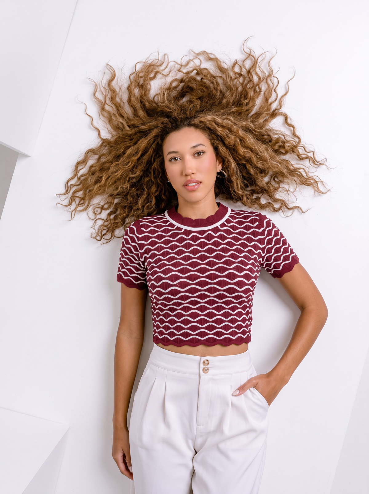 Crimson Ripple Knit Crop Top - Red by Cord Cult - side view