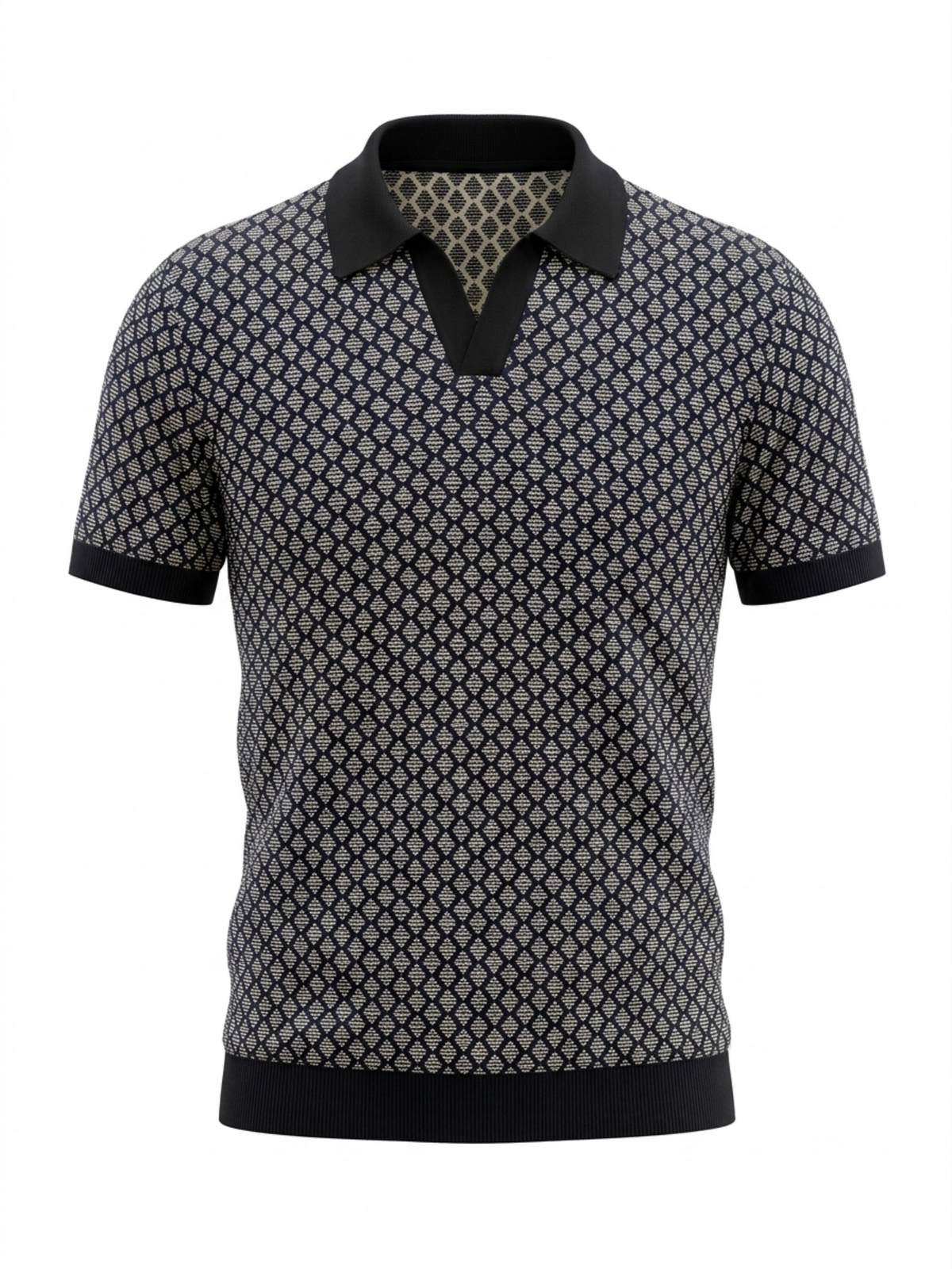 Onyx Diamond Jacquard Knit Polo - Black & Grey by Cord Cult - front view