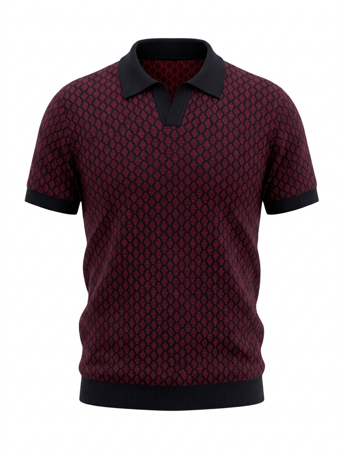 Merlot Diamond Jacquard Knit Polo - Burgundy & Black by Cord Cult - front view
