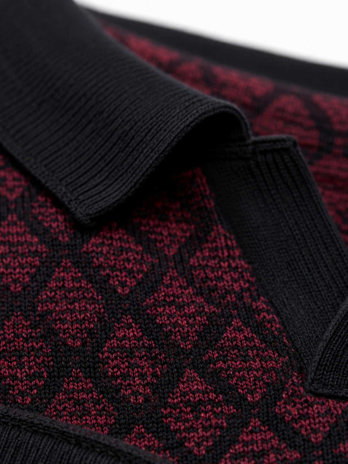 Merlot Diamond Jacquard Knit Polo - Burgundy & Black by Cord Cult - detail view