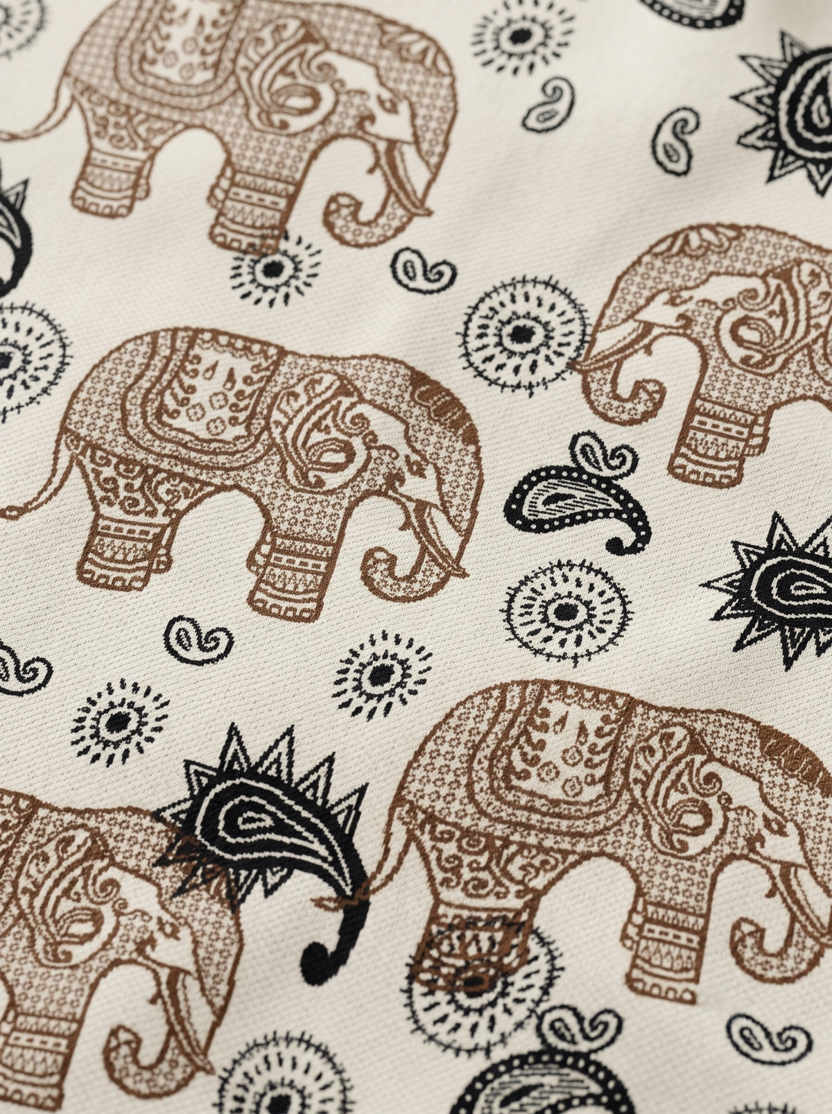 Marrakesh Elephant Paisley Polo - Cream & Brown by Cord Cult - detail view