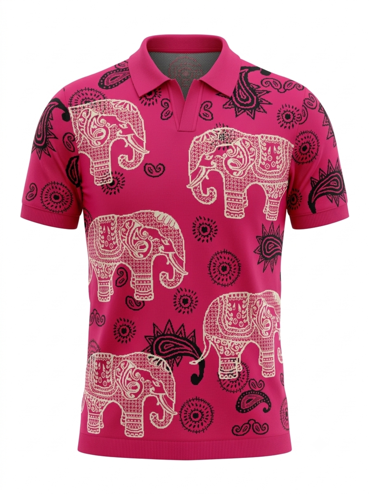 Fuchsia Orbit Elephant Paisley Polo - Fuchsia & Black by Cord Cult - front view