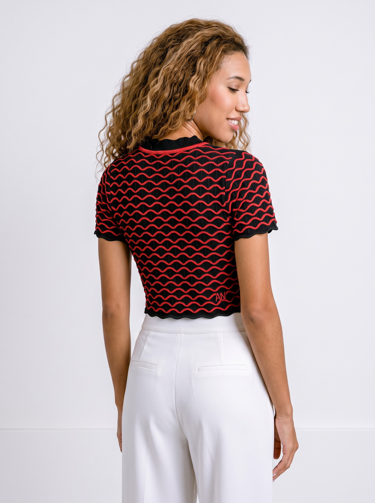 Emberline Knit Crop Top - Black & Red by Cord Cult - back view