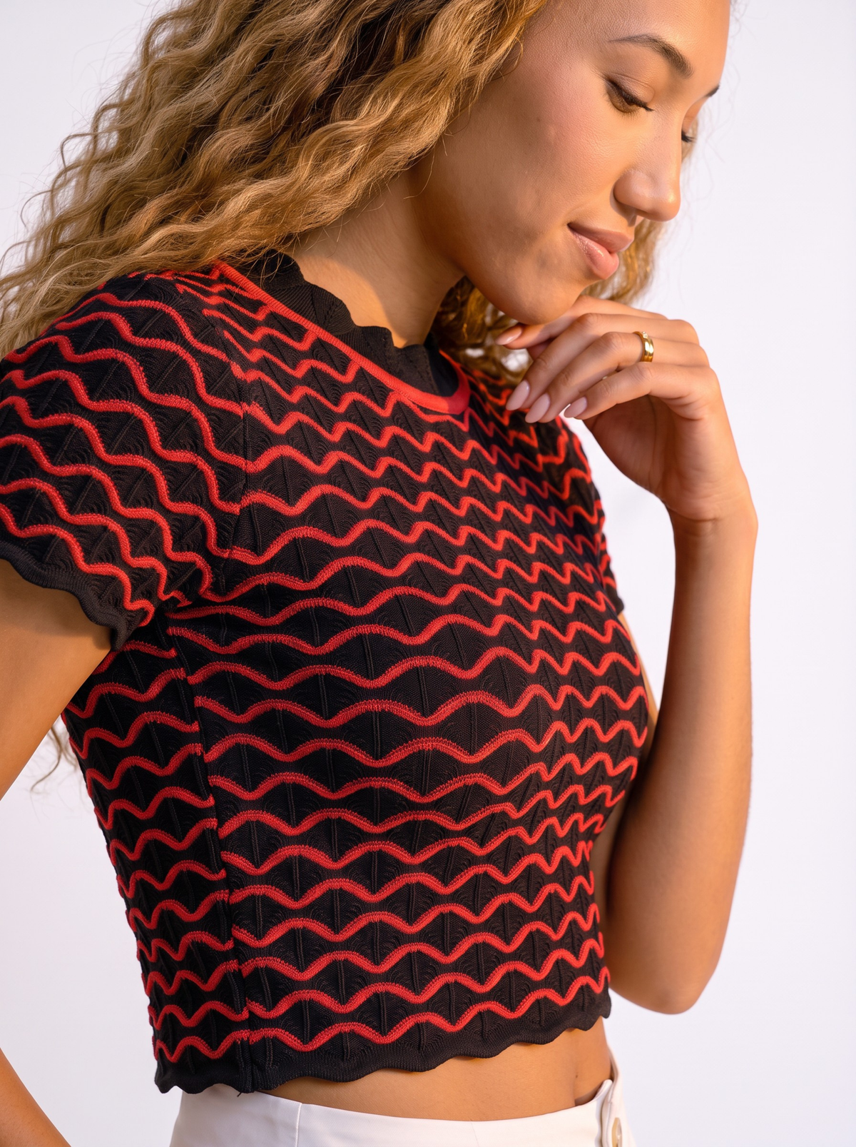 Emberline Knit Crop Top - Black & Red by Cord Cult - side view