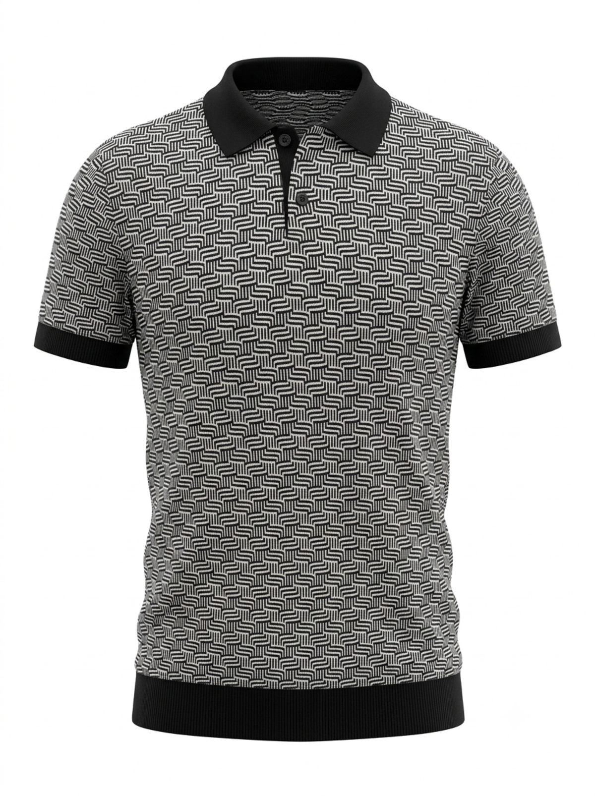 Blackstone Geometric Knit Polo - Black & Grey by Cord Cult - front view