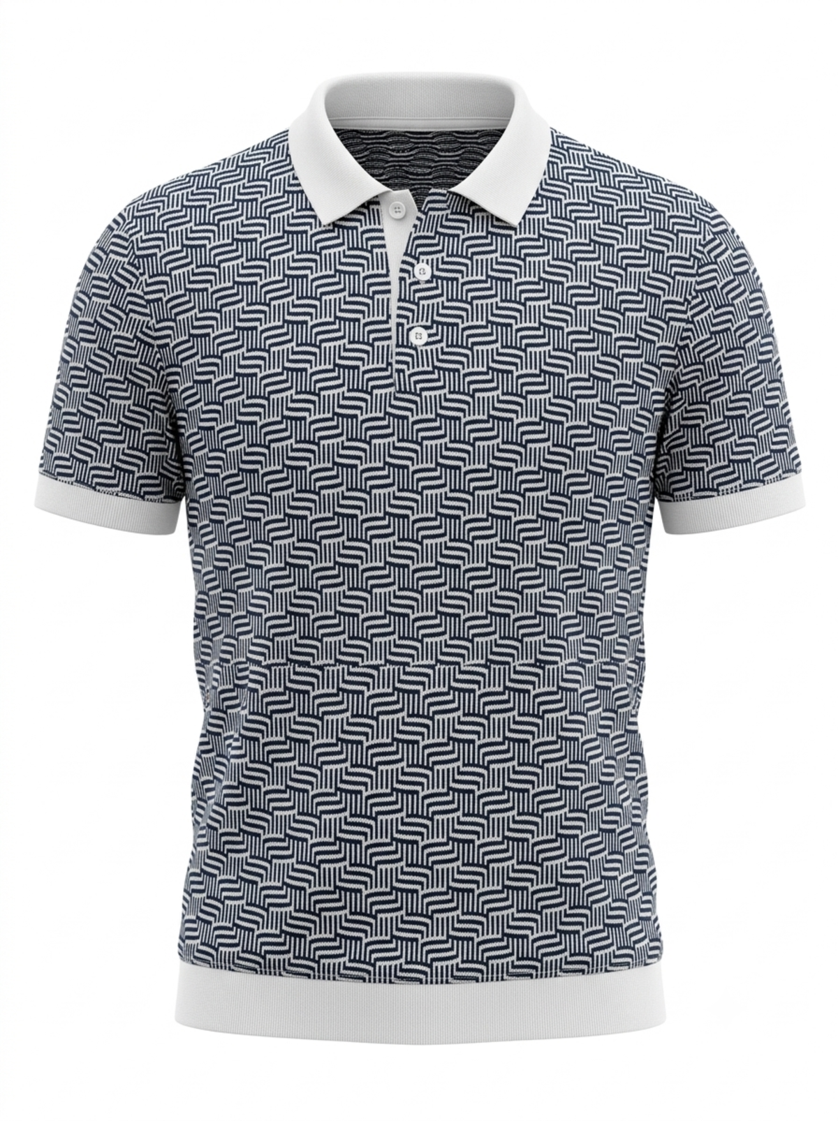 Harbor Grid Geometric Knit Polo - Navy & White by Cord Cult - front view