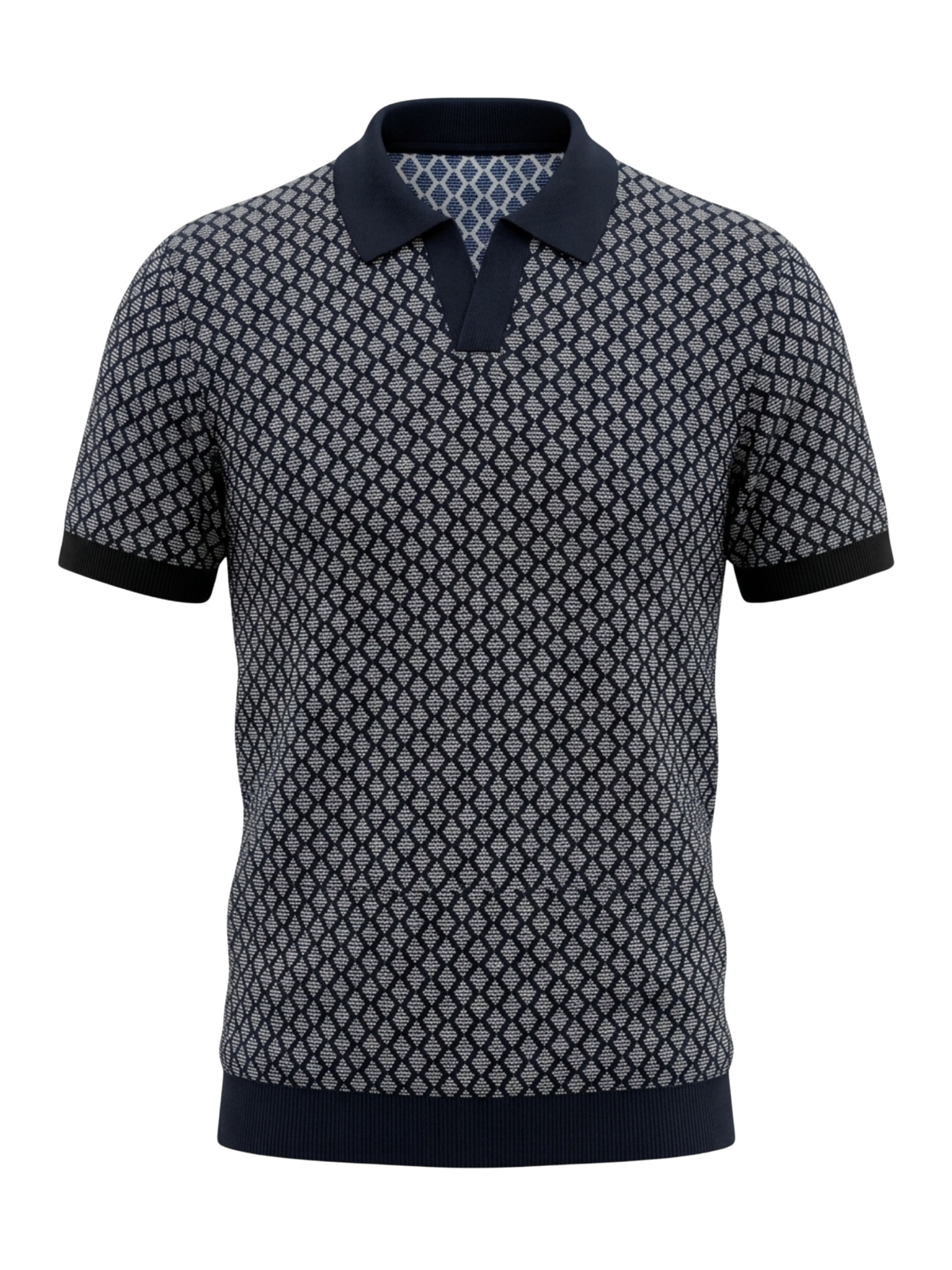 Harbor Gridline Geometric Knit Polo - Navy & Grey by Cord Cult - front view