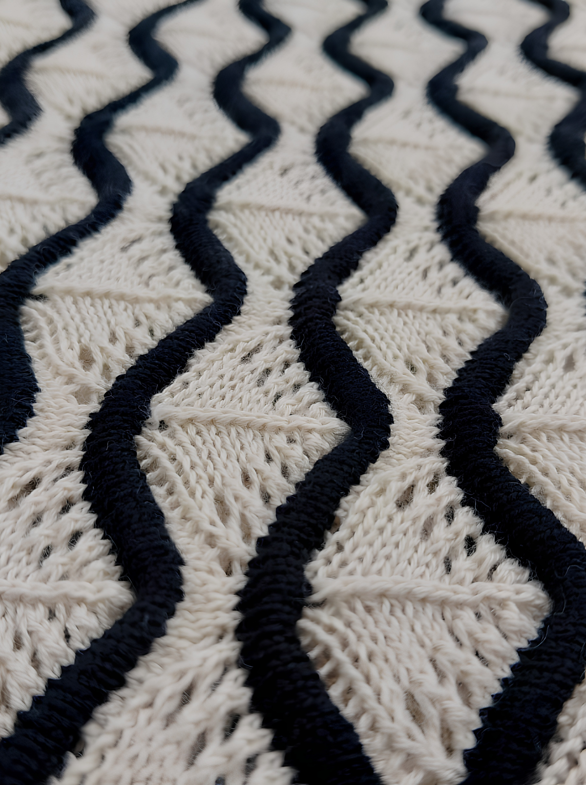 Ivory Wave Knit Crop Top - Black & Cream by Cord Cult - detail view