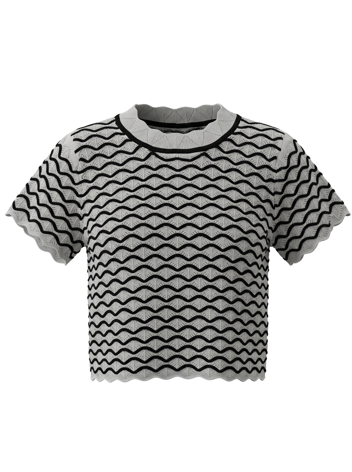 Ivory Wave Knit Crop Top - Black & Cream by Cord Cult - front view