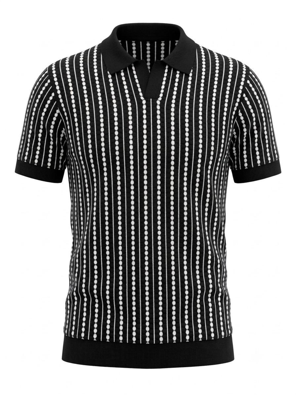 Mono Dotline Knit Polo - Black & White by Cord Cult - front view