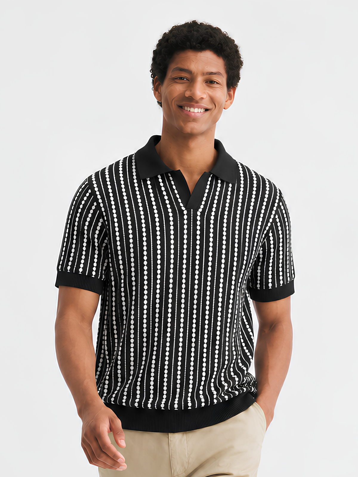 Mono Dotline Knit Polo - Black & White by Cord Cult - on-model view