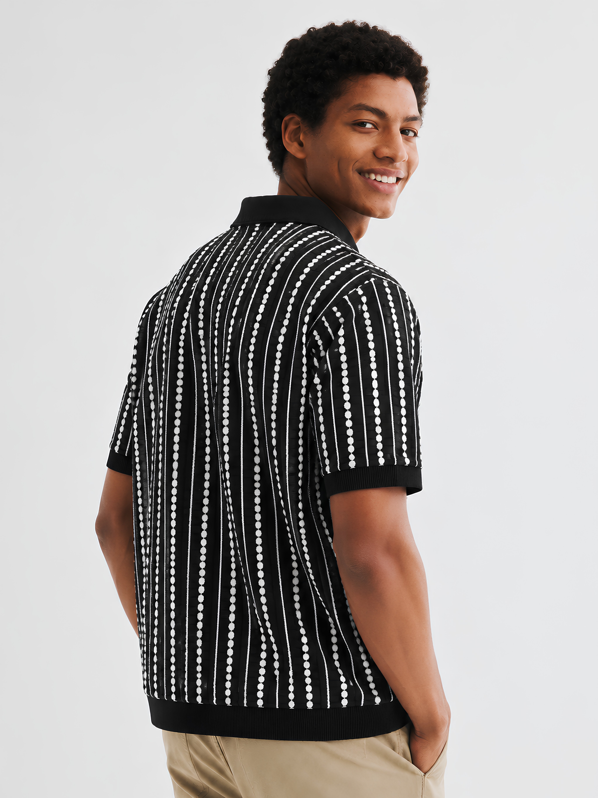 Mono Dotline Knit Polo - Black & White by Cord Cult - back view