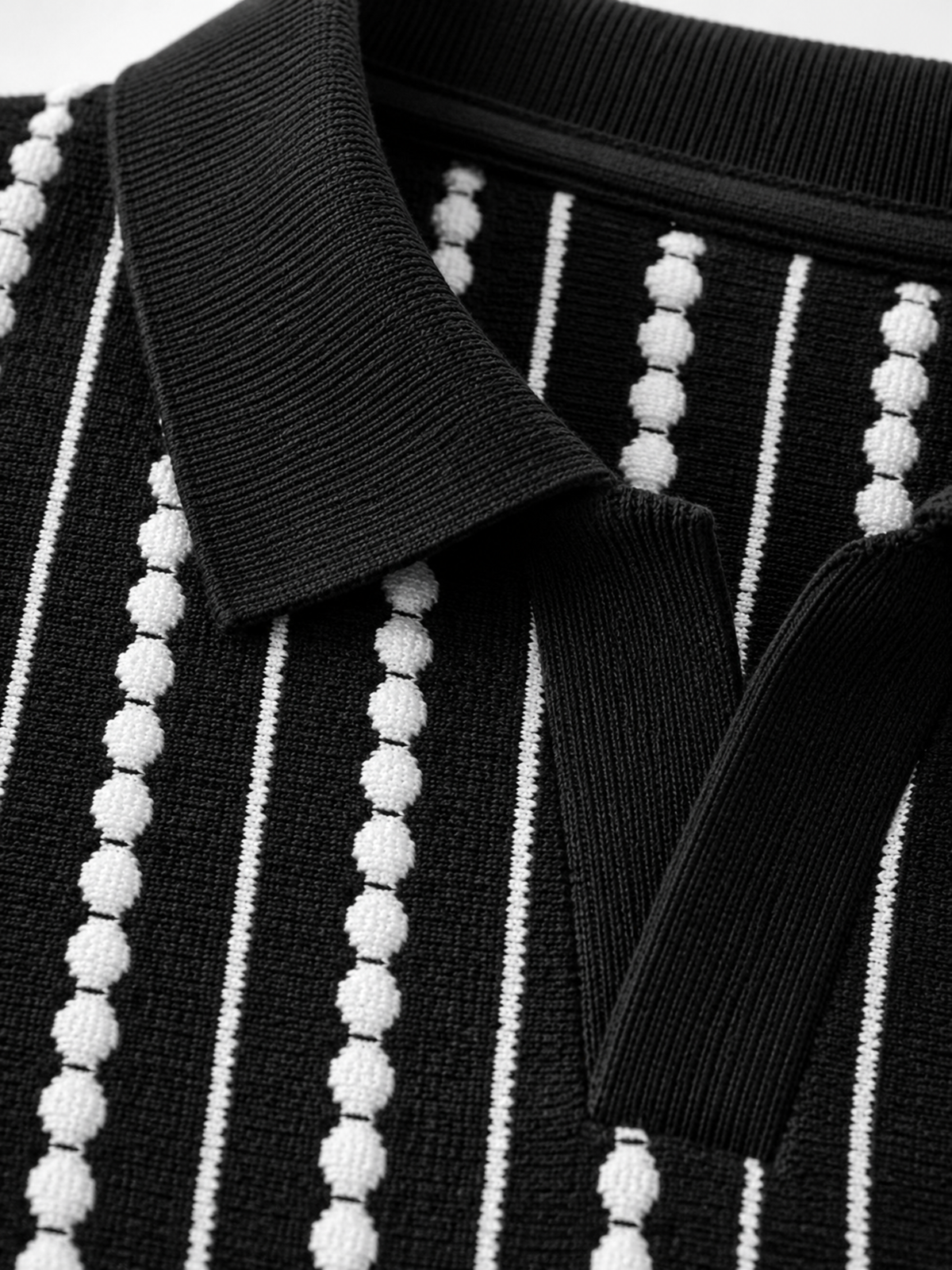 Mono Dotline Knit Polo - Black & White by Cord Cult - detail view