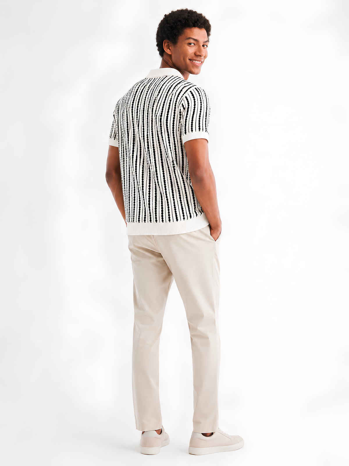 Harbor Dotline Knit Polo - White & Navy by Cord Cult - back view