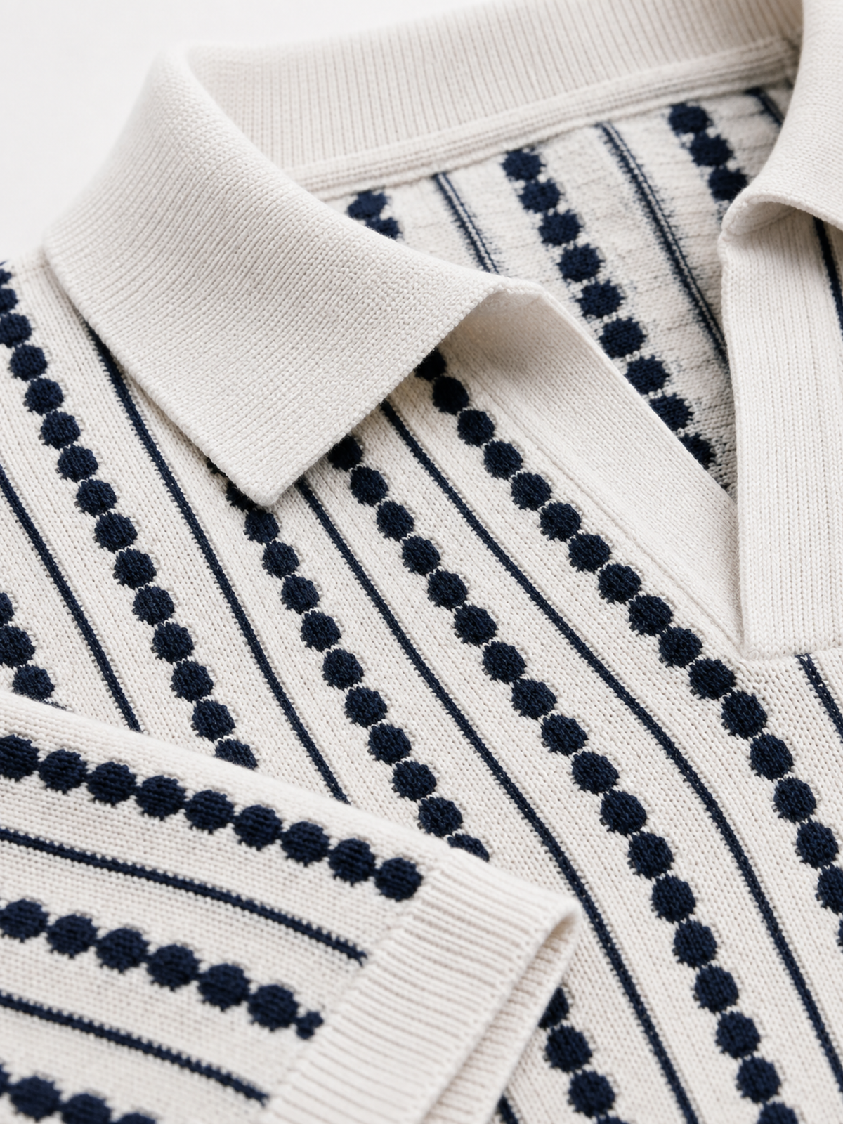 Harbor Dotline Knit Polo - White & Navy by Cord Cult - detail view