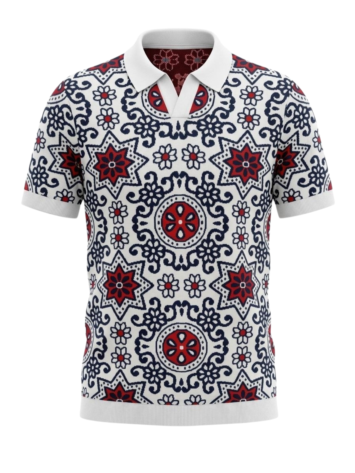 Merlot Medallion Jacquard Knit Polo - White & Burgundy by Cord Cult - front view