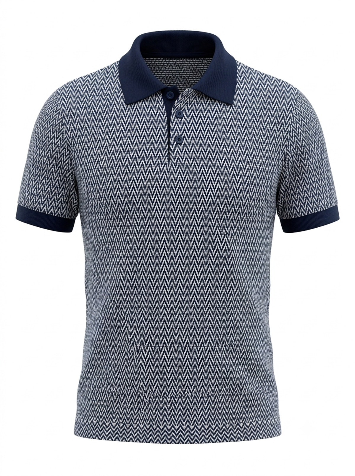 Harbor Micro Chevron Knit Polo - Navy & White by Cord Cult - front view
