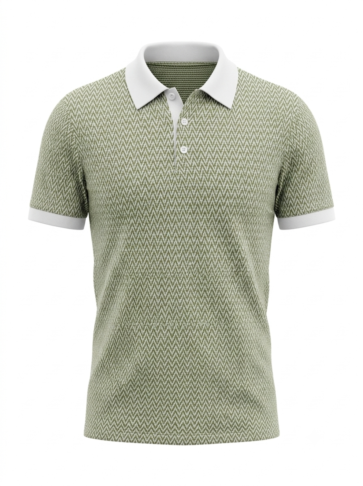 Signal Micro Chevron Knit Polo - Sage Green & White by Cord Cult - front view