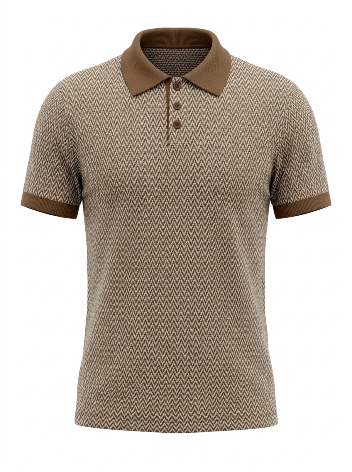 Terra Micro Chevron Knit Polo - Taupe & Brown by Cord Cult - front view