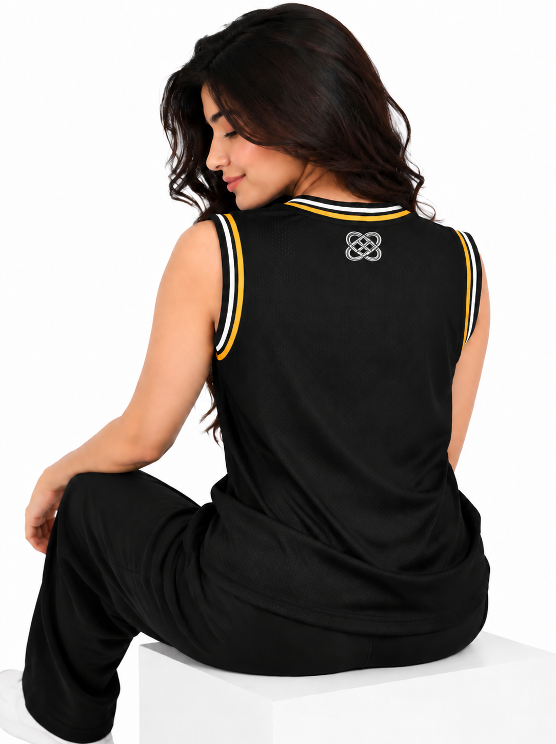 Nightcourt 33 Varsity V-Neck Mesh Vest - Black by Cord Cult - additional product view