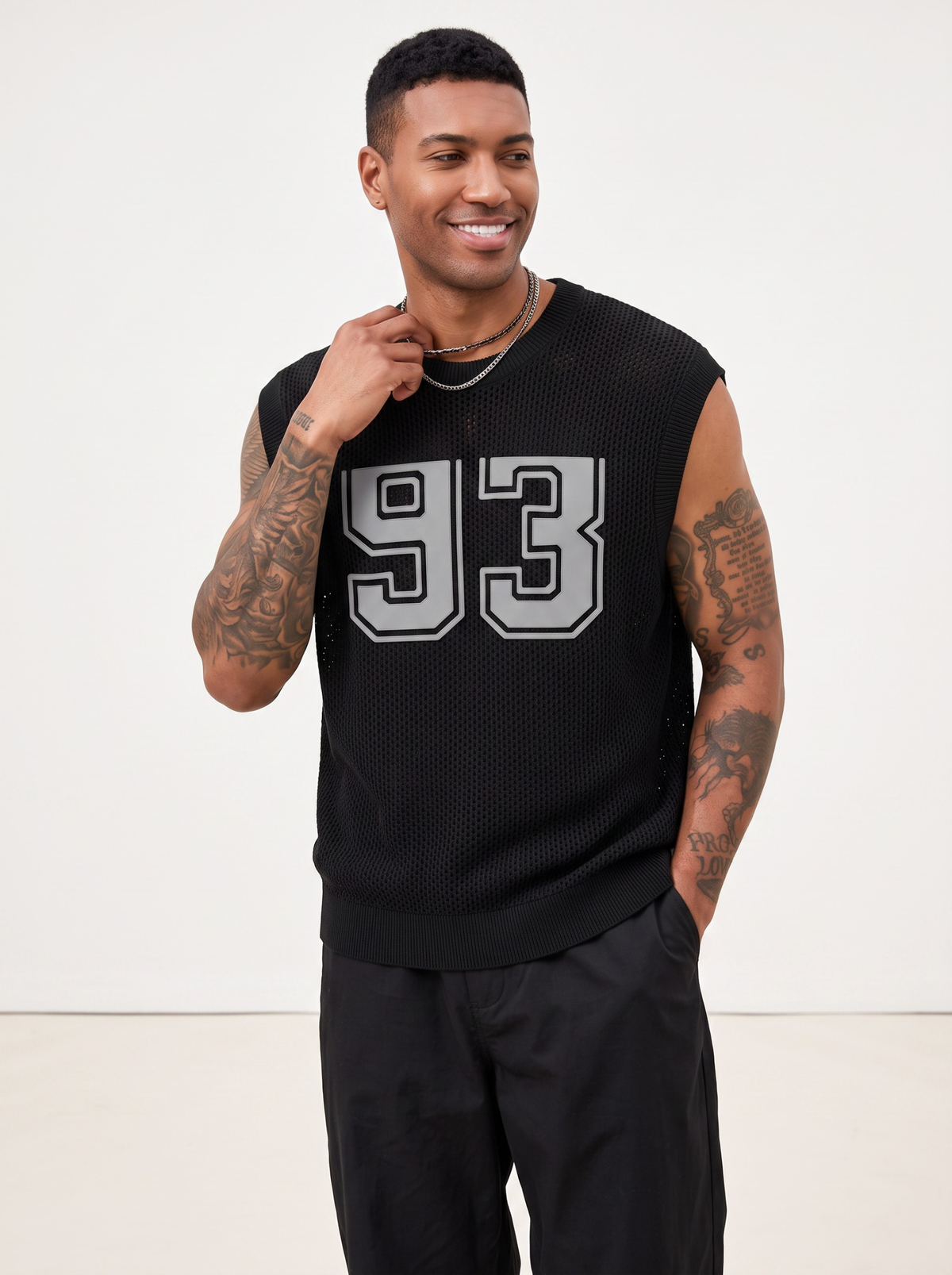 No.93 Varsity Mesh Vest by Cord Cult - on-model view