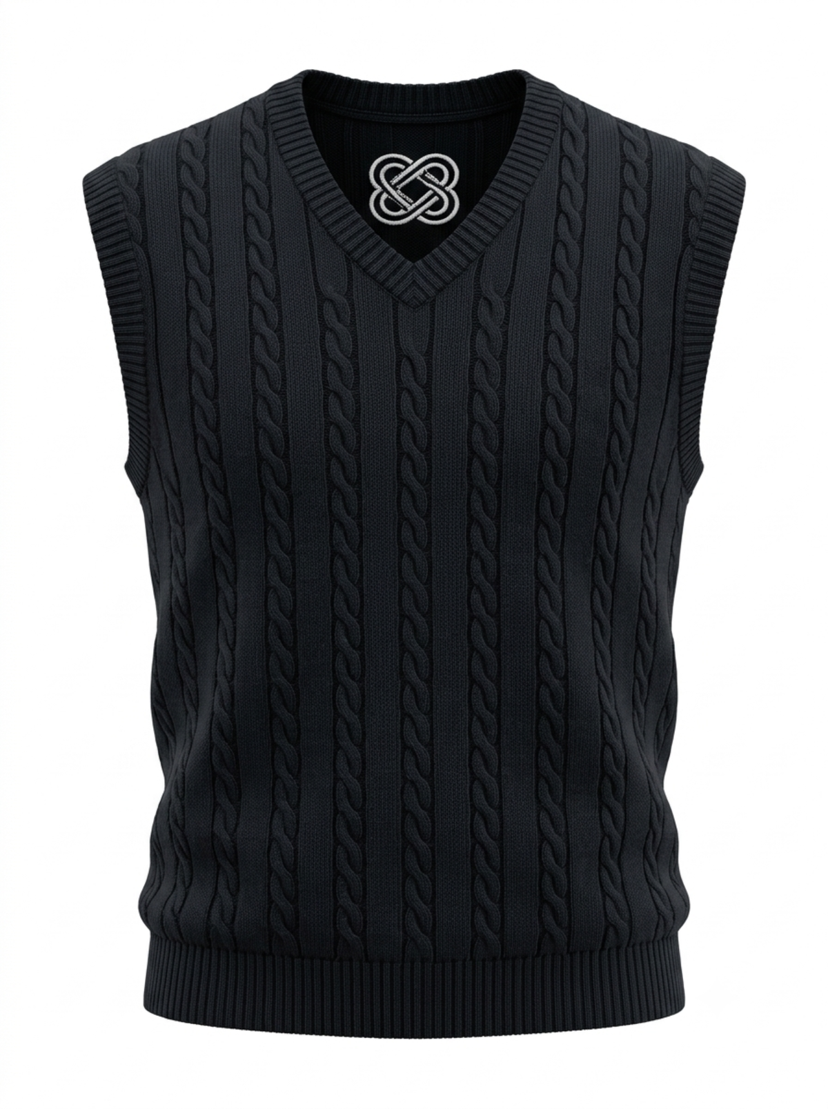 Noir Cable Knit V-Neck Vest - Black by Cord Cult - front view