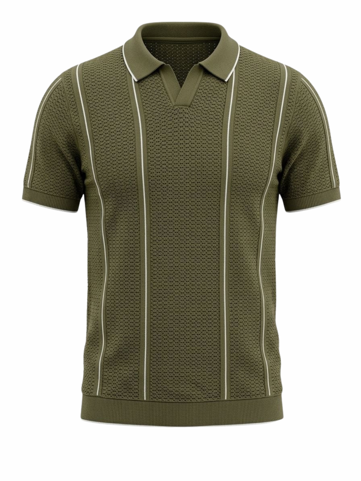 Fieldline Open Knit Stripe Polo - Olive Green by Cord Cult - front view
